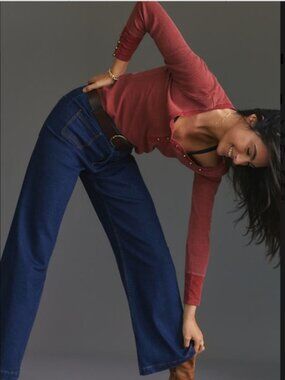 Anthropologie Pilcro Thermal V Neck Henley Womens XXS Red Waffle Knit Top Boho